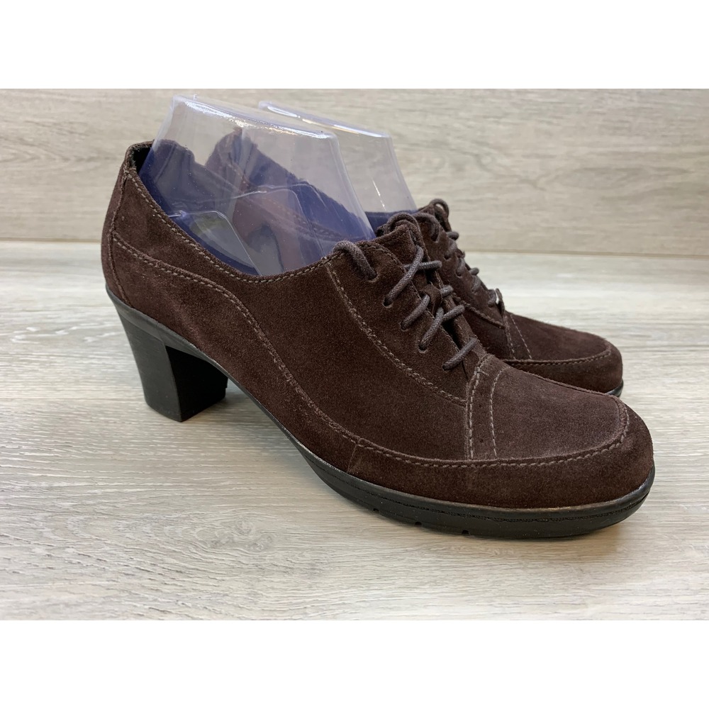 Clarks Women's Brown Suede Lace Up Shooties Block Heel 8.5 Comfort Shoes